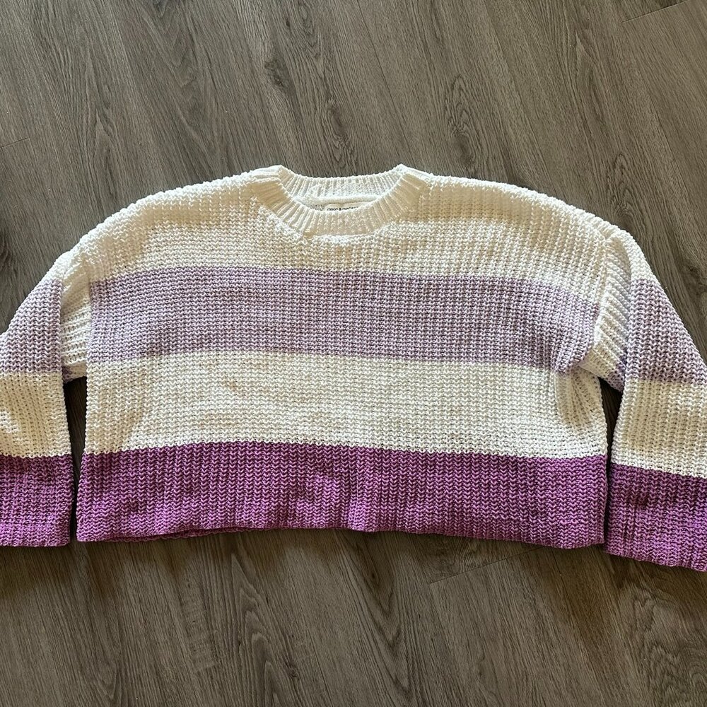 Striped Colorblock Cropped Sweater Purple / White Moon & Madison - Size Small
